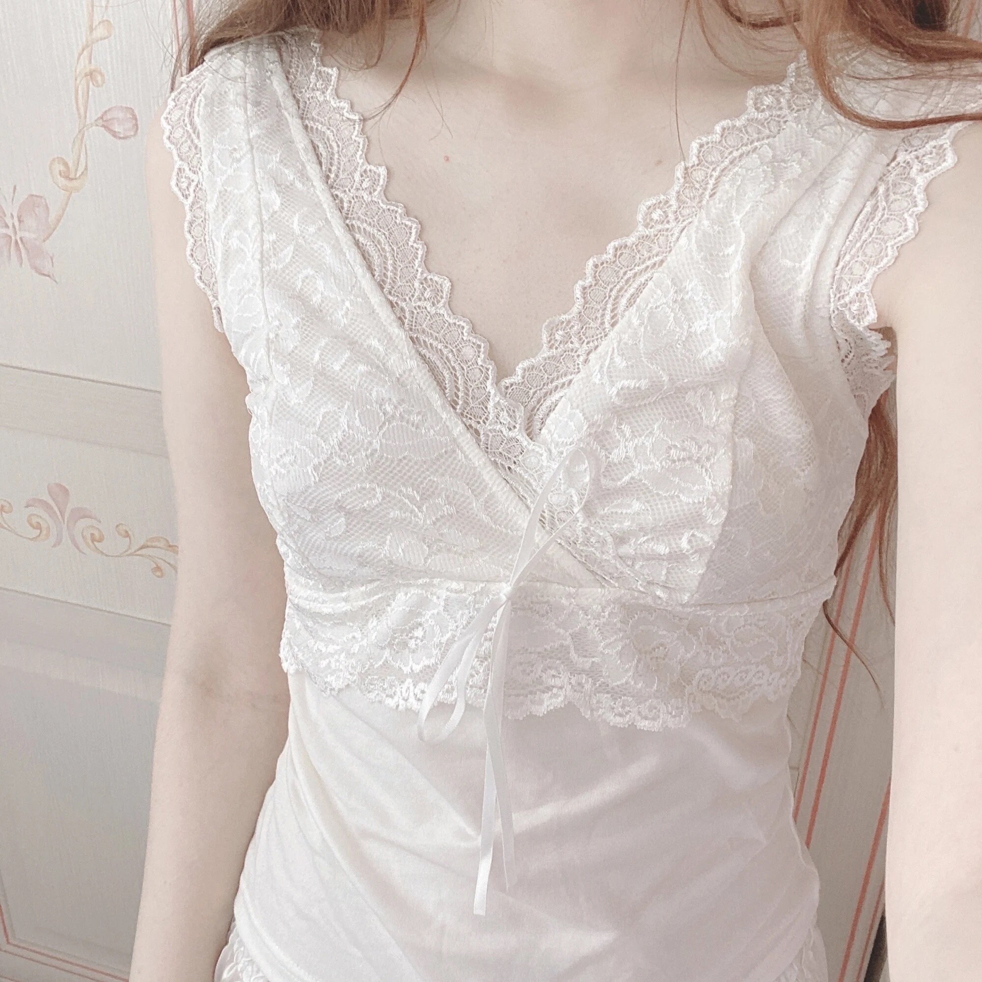 White lace shop vest