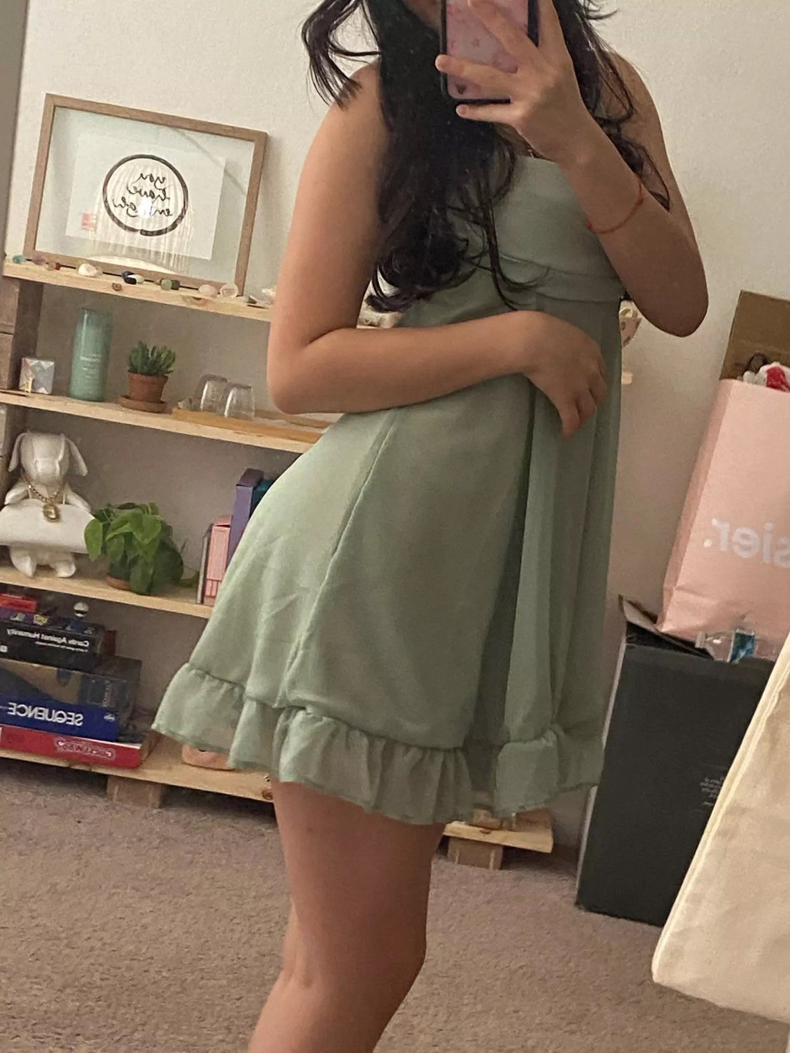 Green Baby Doll French Mini Dress Etsy UK