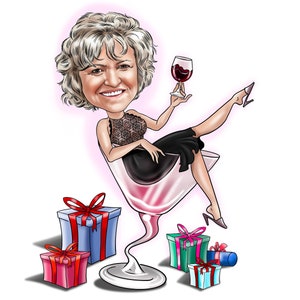 Cadeau caricature fille en verre à martini Dame dessinée à la main en verre Cadeaux d'anniversaire pour filles à martini pour elle Cadeaux à martini dessinés à la main pour une amie