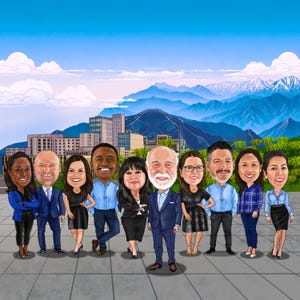 Group Caricature Digitally Hand-Drawn from Photo Corporate Caricature Friends Cartoon Office Team Gift Doctors Group Funny Portrait Custom