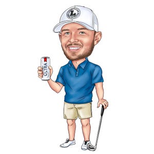 Golfkarikatur, Geschenk für Golfer, männliche Golferkarikatur, Golfkarikatur für Frau, Golfspieler mit Schläger, Spieler, der einen Golfschläger schwingt