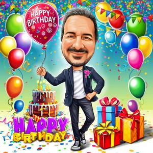 Caricature de 50e anniversaire pour lui Cadeau d'anniversaire personnalisé Portrait de dessin animé à partir d'une photo Cadeau caricature de joyeux anniversaire Dessin Cadeau de 40e anniversaire