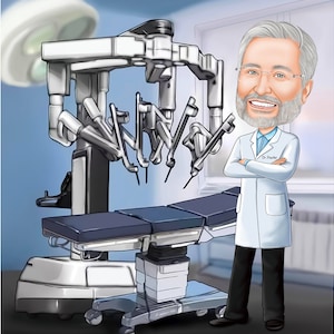 Doctor Caricature Gift, Da Vinci Doctor Cartoon, Doctor&#39;s Day Gift Surgery DaVinci Robot Doctor Gifts, Surgeon Art, da vinci surgical robot