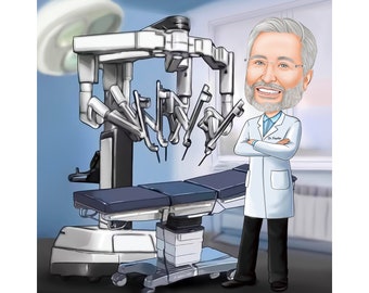 Doktor Karikatur Geschenk, Da Vinci Doktor Cartoon, Doktortagsgeschenk Chirurgische DaVinci-Roboterdoktorgeschenke, Chirurgkunst, chirurgischer Da Vinci-Roboter