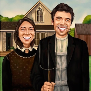 Ritratto personalizzato American Gothic da foto, parodia American Gothic, ritratto di famiglia American Gothic, ritratto American Gothic personalizzato