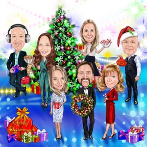 Corporate Christmas Gift Caricature Business Group Cartoon Team Office Company Employee Caricature Christmas Cards Business Holiday e cards