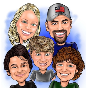 Line Art Caricatures from Photos, Line Cartoon, Caricature from Photo Digital, Caricature Family Portrait Colored Outline Style, Outline Art