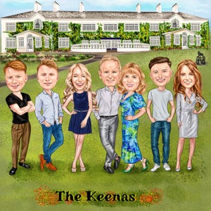Benutzerdefinierte Familie Cartoon Portrait Karikatur Familienbild Digitale Karikatur vom Foto Lustige Familiengeschenk Karikatur Familie mit Haustieren