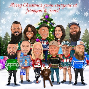 Funny Company Christmas Caricature, Office Christmas Caricature Card, Christmas Company Holiday Card, Corporate Christmas Card, Xmas Gifts