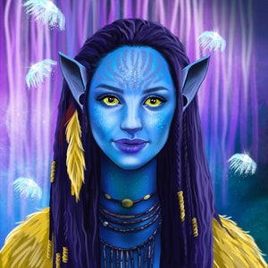Custom Avatar Portrait Hand-Drawn from Your Photo, Digital Avatar Navi Portrait, Navi Avatar Caricature, Na'vi Fan Art Cartoon Character