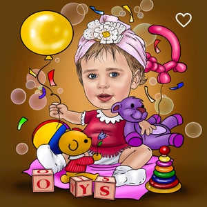 Caricatura infantil de aniversário, caricatura para criança, caricatura de bebê, desenho animado, retrato, caricatura infantil, desenho, arte, caricatura infantil, presente de aniversário