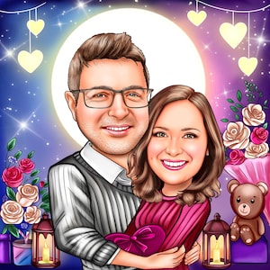 Couple Caricature Portrait, Custom Portrait, Couple Cartoon Portrait, Gift for Couple, Couple Caricature from Photo, Gift for Boyfriend