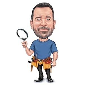 Handwerker Karikatur, Handwerker mit Werkzeugen Karikatur Geschenk, lustiges Handwerker Geschenk für Männer, Handyman Dad Geschenk, benutzerdefinierte Handyman Cartoon Portrait