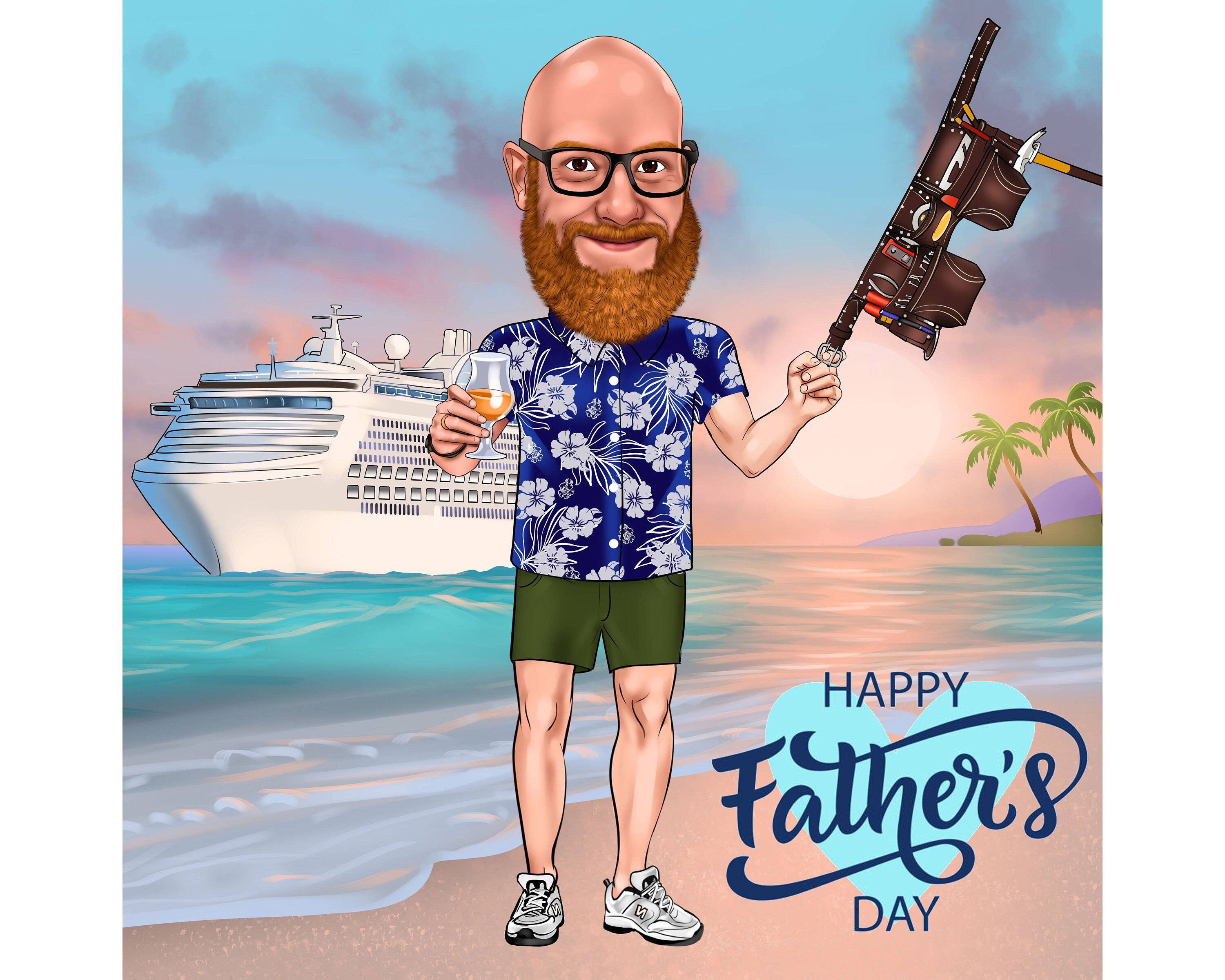 Caricatura de regalo para el Día del Padre para papá, caricatura personalizada dibujada a mano a partir de una foto, regalo divertido para el Día del Padre para él, regalo personalizado para el esposo