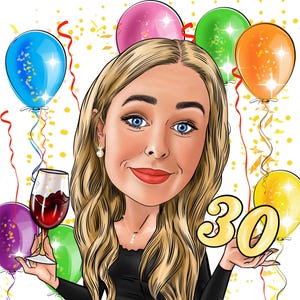Caricatura de Foto Presente de 30º Aniversário Desenho Animado Feliz Aniversário Caricatura Retrato de 40º Aniversário Caricatura Feliz Aniversário de 50º Aniversário Desenho Animado