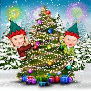 Custom Holiday Card Caricatures Christmas Caricature Gift Illustration Christmas Card Digital Caricature Card Cartoon Character Xmas