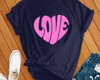 Women's Love Heart Graphic T-Shirt - Valentine's Day Short Sleeve Tee, Cotton Blend