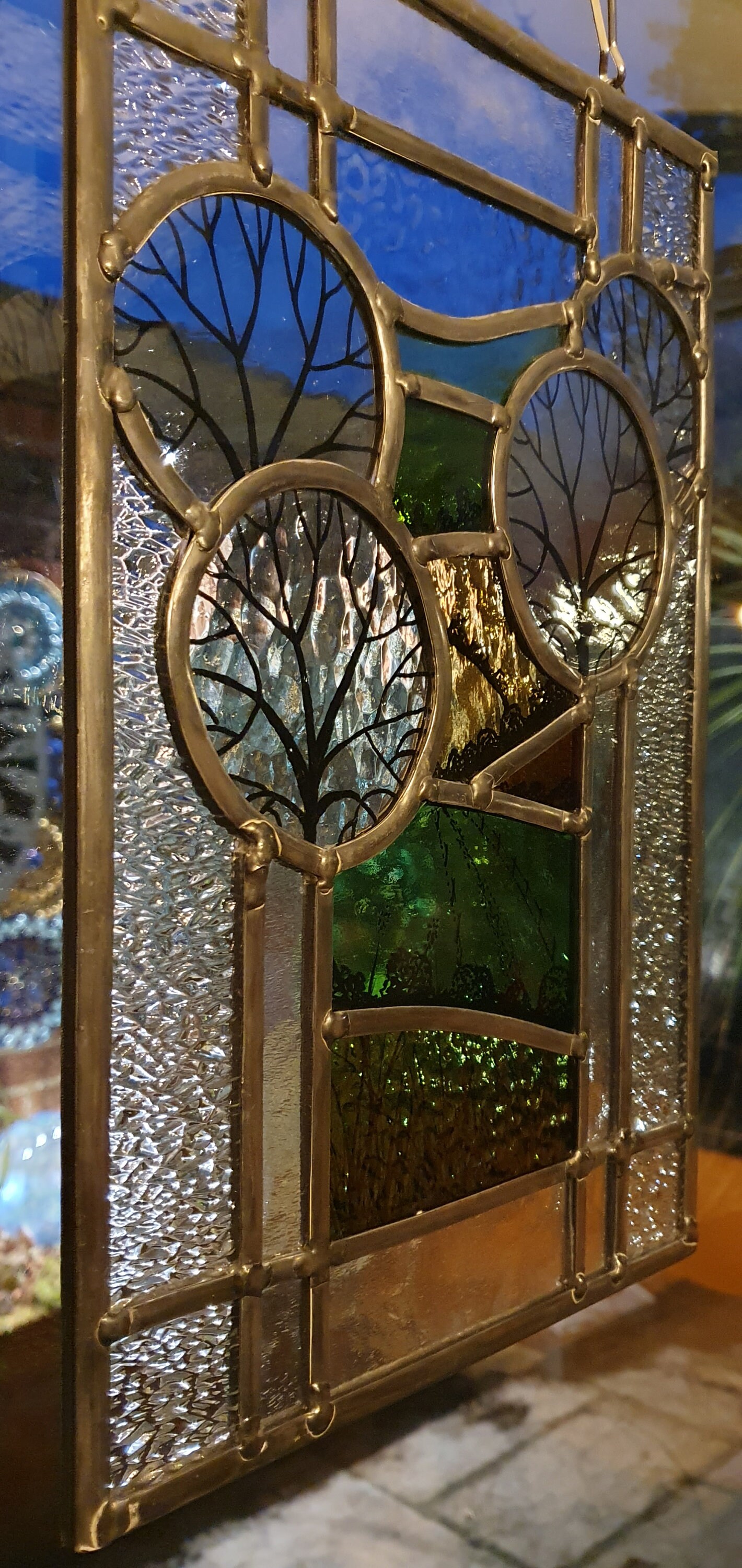 Stained Glass Window Hanging, Painted Glass Panel, Suncatcher, Glass