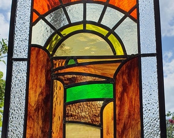 Handmade Stained Glass Window Hanging: Leaded Glass Art Panel