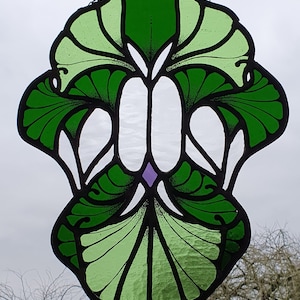 stained glass, window hanging, suncatcher, painted glass art nouveau style