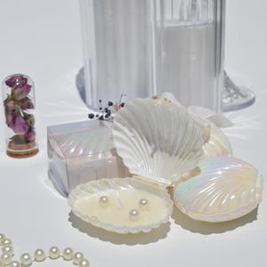 Recuerdos de velas de concha de ostra: detalles de perla, decoración de boda costera