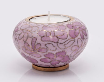 Cloisonné Memorial Ashes Urn Candle Holder Pink Bloom Keepsake