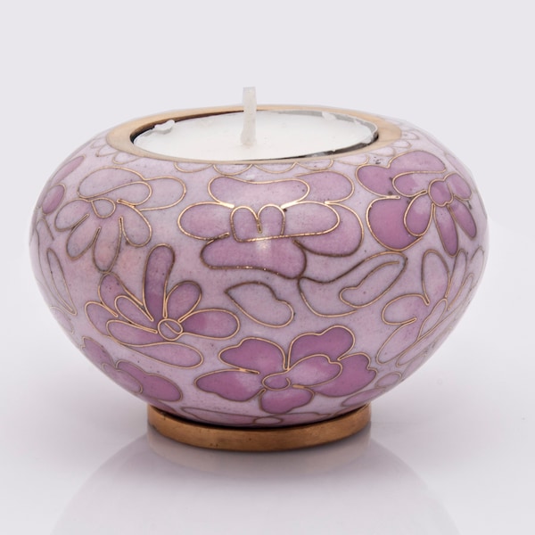 Cloisonné Memorial Ashes Urn Candle Holder Pink Bloom Keepsake