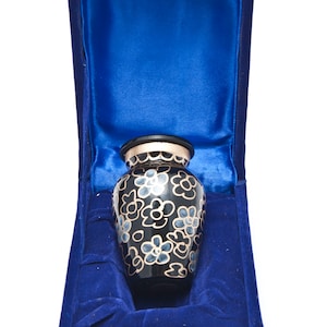 Mini urne souvenir cendre artisanale florale noire classique avec étui de présentation