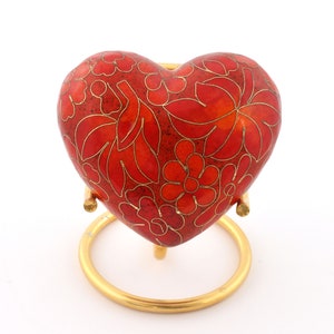 Cremation Heart Keepsake urn for ashes Cloisonné Autumn Leaves Memorial with Stand and Presentation Box