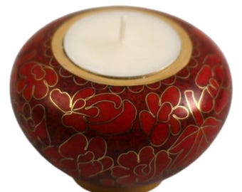 Cloisonné Memorial Radiant Candle Holder Autumn Leaves Keepsake Urn