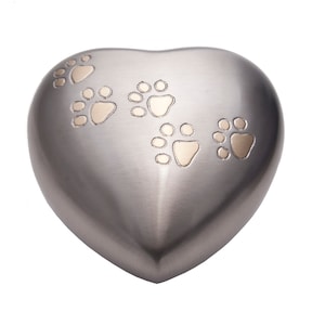 Pet Urn | Heart Urn with paw prints for Pet Ashes | Dog Urn | Cat Urn | Pet Memorial Gifts | Quality Brass Pet Keepsake | Pet Urns for Ashes