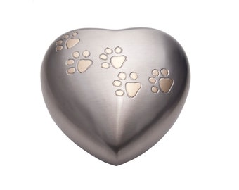 Paw Prints on Heart Urn for Pet Ashes | Pet Urn for Dog Cat Pocket Pet Ashes | Quality Brass Keepsake Pet Urns for Ashes