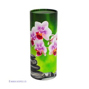 Scatter Tube Ashes Urn - Orchid With Pebbles  - Adult Size - Buddhism, Peace, Karma, Tranquility