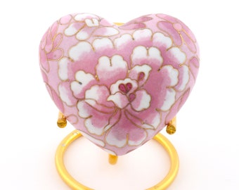 Cremation Heart Ashes Urn Pink Bloom Memorial Keepsake with Stand and Presentation Box