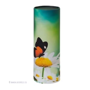 Scatter Tube and Record - Butterfly on Daisy - Biodegradable Ashes Urn - Adult and Keepsake