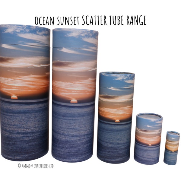 Scatter Tube & Record - Ocean Sunset - Cremation Ashes Urn plus Certificate - Adult / Standard / Large / Small / Keepsake / Pet