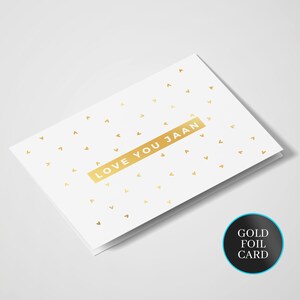 Te amo Jaan | te amo cartão comemorativo | cartão de aniversário | cartão romântico | cartão do dia dos namorados | Cartão da folha de ouro | Cartão de casamento