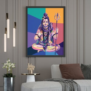 Lord Shiva Retro Wall Art | Shiva Wall Decor | Hindu Art | Hindu God Decor | Shiva Wall Decor | Indian Gods | Shiv Art | Digital Print