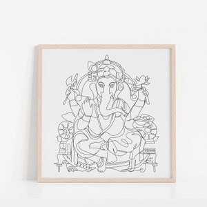 Stampa incorniciata di Lord Ganesh Line Art / Meditazione / Arte murale spirituale / Dio indù / Regalo yoga