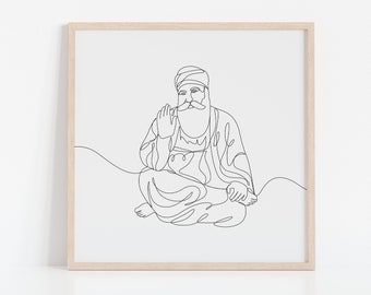 Guru Nanak Dev Ji Line Art Framed Print | Meditation Wall Art Spiritual | Modern Wall Art | Minimalist Print | Sikh Home Décor | Guru