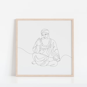 Guru Nanak Dev Ji Line Art Framed Print | Meditation Wall Art Spiritual | Modern Wall Art | Minimalist Print | Sikh Home Décor | Guru