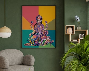 Lakshmi | Hindu Art | Spiritual Art Yoga | Hindu Goddess | Yoga Gift | Spiritual Wall Art | Lotus