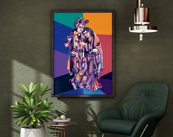 Radha Krishna | Radha Krishna Wall Decor | Hindu Art | Hindu God Decor | Wall Decor | Hindu Couple | Retro