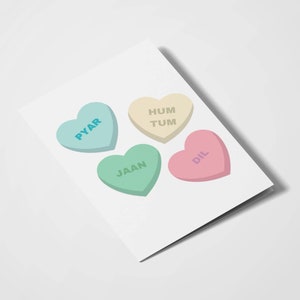 Candy Hearts / Love You / Desi Cards / Desi Humor / Birthday Card / Aniversario / Día de San Valentín / Romantic Cards / Indian Cards