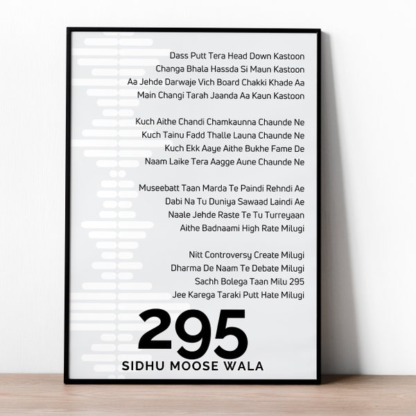 295 - Sidhu Moose Wala | Digital Download | Song Lyrics Wall Art | Favourite Song | Indian Song | Punjabi Song | Printable Files