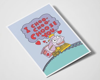 I Choo Choo te choisit | Cartes de jeu de mots | Je t’aime | Drôle de carte | Saint-Valentin | | romantique Les Simpson | Carte mignonne | Ralph Wiggum | Lisa Simpson