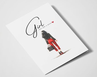 Girl You Are A Boss | Gift for Boss Lady | Thank You Card | Inspirational Gift for Women | Boss Retirement | Birthday | Congratulations