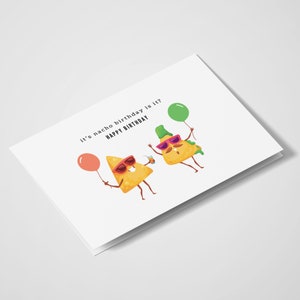 C’est l’anniversaire de Nacho est-ce, joyeux anniversaire | Danser| Cartes Desi | Desi Humour | Carte de célébration | Jeu de mots | Jeu de mots | Jeu de mots alimentaire