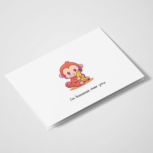 I'm Bananas Over You / Romantic Cards / Aniversario / Amor / Lindo / Romántico / Monkey Card / Pun Cards / Animal Pun Card / San Valentín