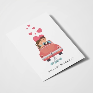 Shaadi Mubarak | Hochzeitsauto | Desi Karten | Hochzeitskarten | Indische Hochzeitskarten | Indisches Pärchen | Herzlichen Glückwunsch | Brautpaar